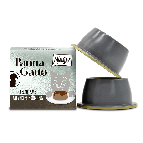 Mjamjam Panna Gatto 2 x 80g fijne kalkoen met een voortreffelijke topping Mjamjam Panna Gatto 2 x 80g fijne kalkoen met een voortreffelijke topping